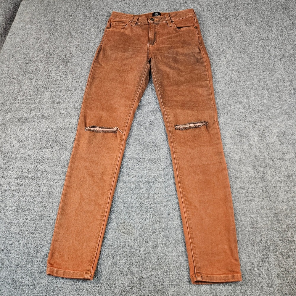 Just Black Skinny Jeans Rust Orange Distressed Knee‎ Denim Made in USA Size 27